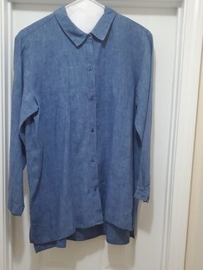 Eileen Fisher Denim-Blue Button Shirt Size Xl